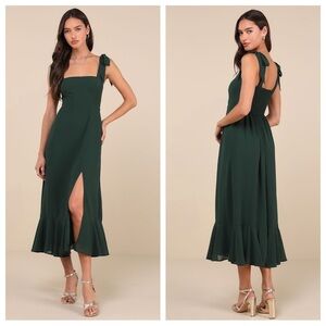 Lulus Summer Invite Emerald Green Tie-Strap Tiered Midi
Dress
